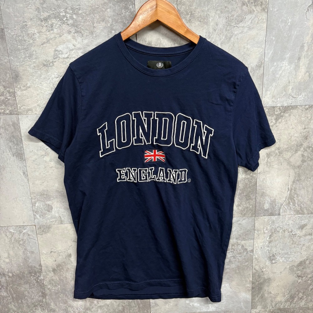London England Souvenir T-Shirt Mens Large Navy Blue Union Jack Embroidered Tee
